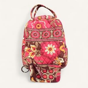 Vera Bradley CARNABY Lunch Bag Insulated Quilted Zip Top w/ Keychain Coin Purse